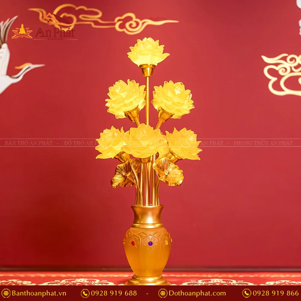 Đèn thờ điện hoa sen lưu ly cao cấp DTD1358 19 Đèn thờ cúng bằng điện nhập khẩu