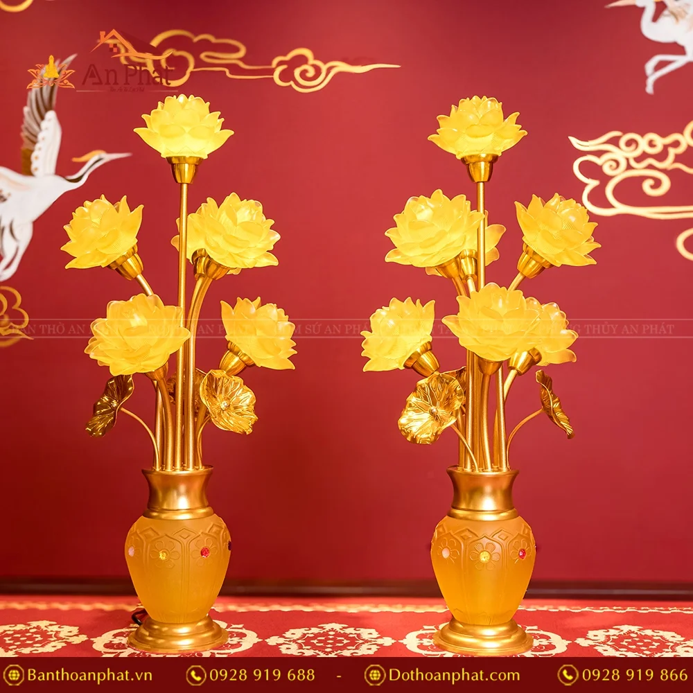 Đèn thờ điện hoa sen lưu ly cao cấp DTD1358 22 Đèn thờ hoa sen lưu ly 7 bông