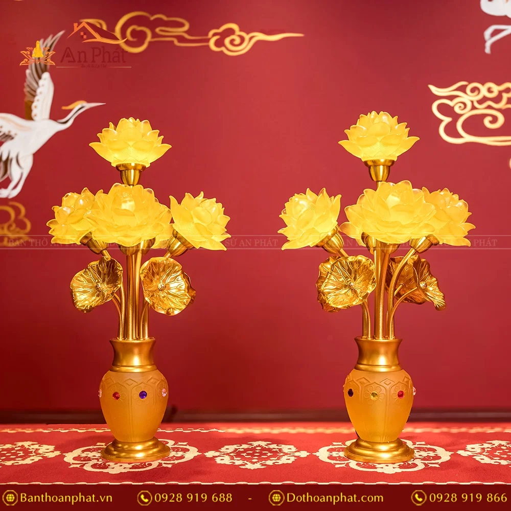 Đèn thờ điện hoa sen lưu ly cao cấp DTD1358 23 Đèn thờ hoa sen lưu ly 5 bông