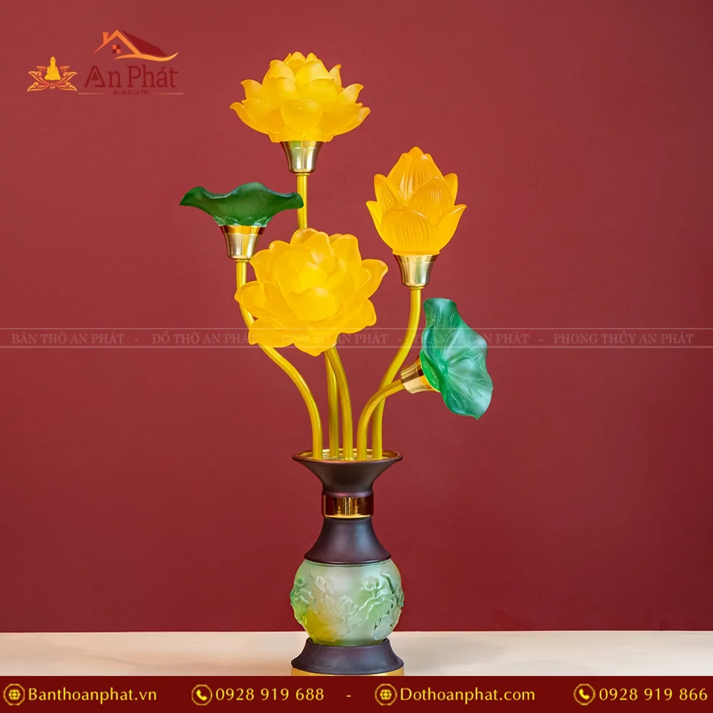 Đèn thờ điện hoa sen lưu ly DTD1392 15 Đèn thờ cúng bằng điện nhập khẩu Đài Loan