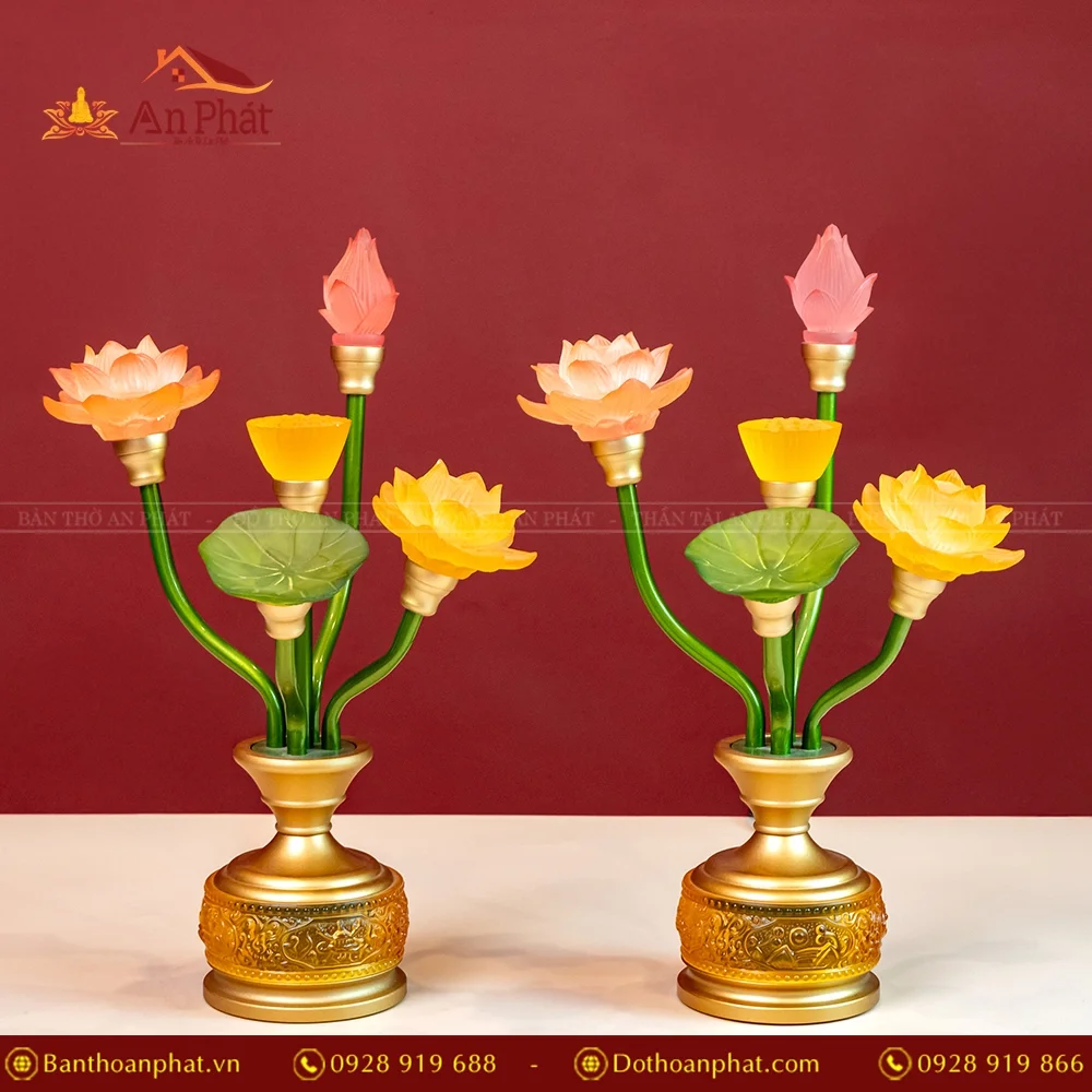 Đèn thờ điện hoa sen lưu ly DTD1393 An Phát