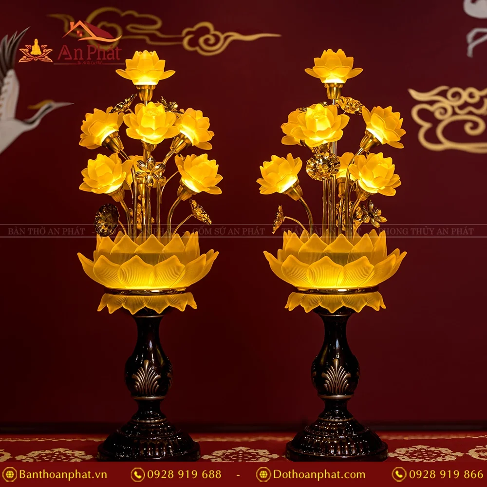 Đèn thờ điện hoa sen lưu ly nhập khẩu DTD1359 18 Đèn thờ điện hoa sen lưu ly nhiều bông DTD1359 An Phát