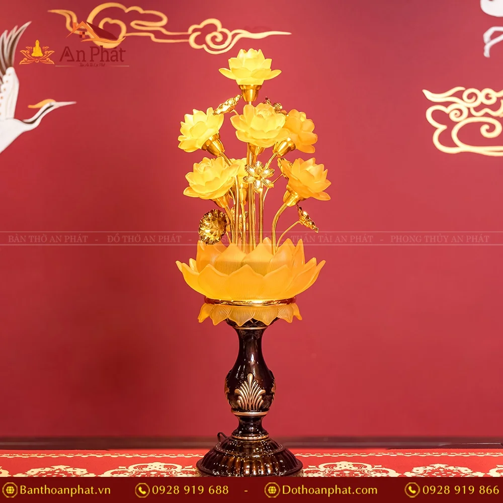 Đèn thờ điện hoa sen lưu ly nhập khẩu DTD1359 19 Đèn thờ cúng bằng điện cao cấp