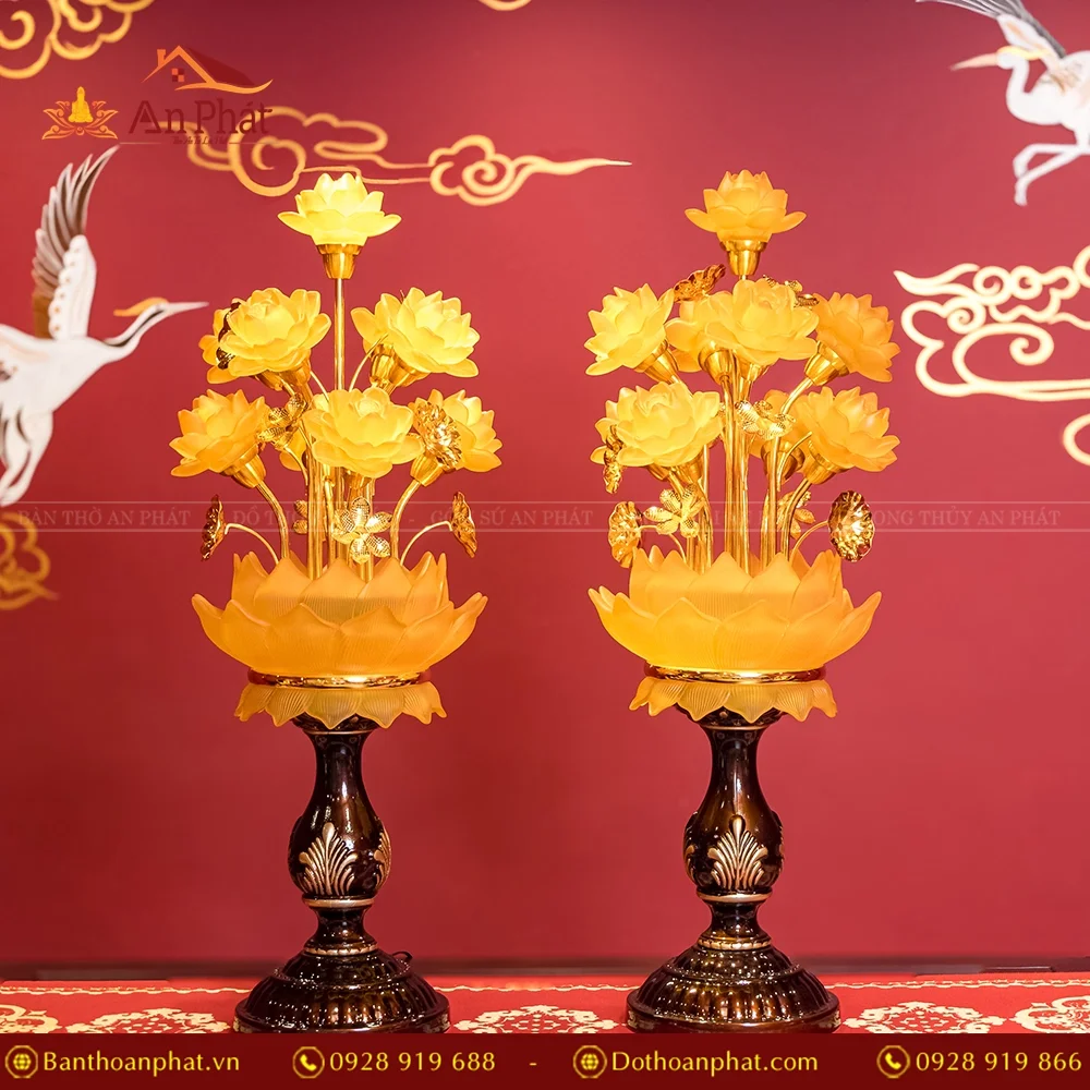 Đèn thờ điện hoa sen lưu ly nhập khẩu DTD1359 23 Đèn thờ điện hoa sen lưu ly 7 bông DTD1359 An Phát