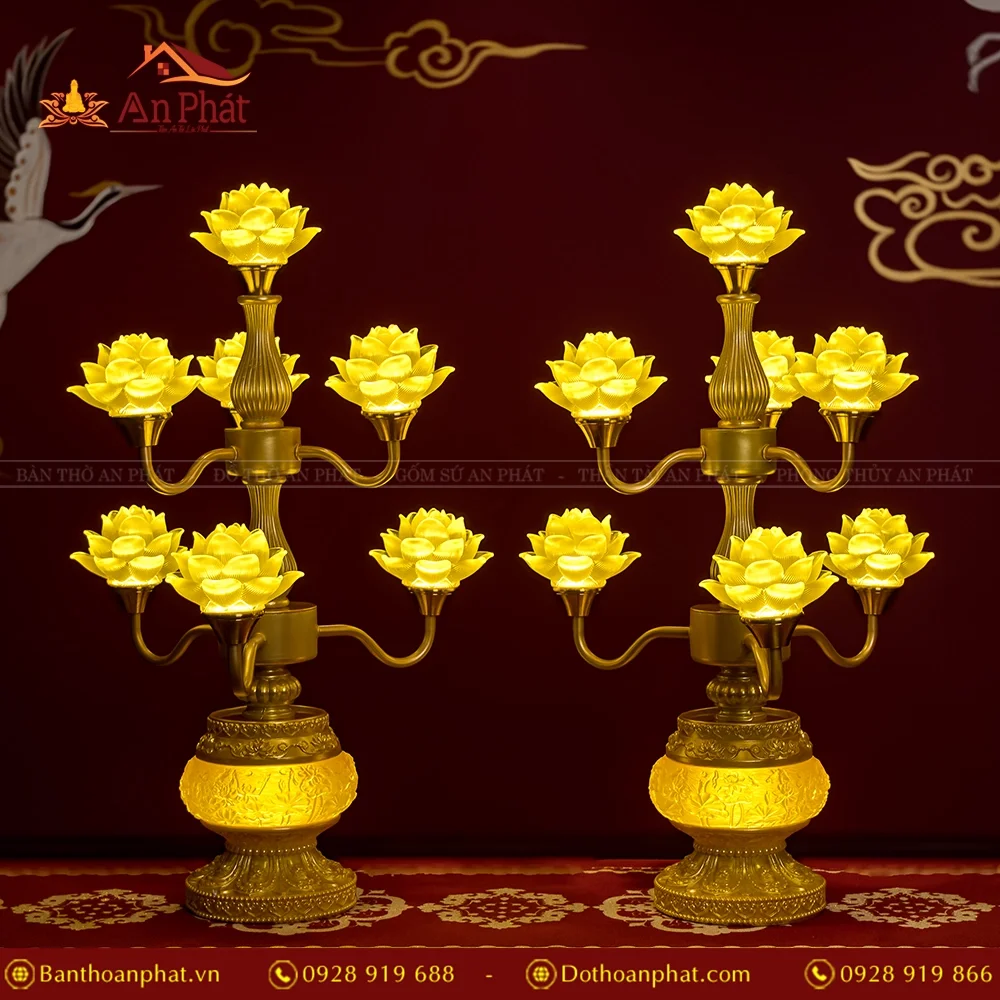 Đèn thờ điện hoa sen lưu ly 9 bông