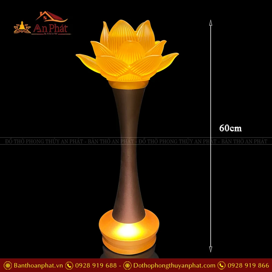 Đèn thờ điện hoa sen lưu ly nở thân đồng DTD1412 15 Mẫu đèn thờ cúng hoa sen lưu ly đẹp nhất