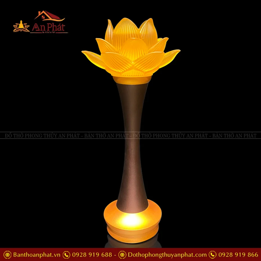 Đèn thờ điện hoa sen lưu ly nở thân đồng DTD1412 16 Đèn thờ điện cao cấp