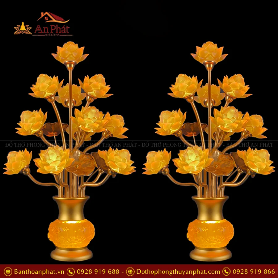 Đèn thờ điện hoa sen thịnh thế bông to DTD1397 22 Đèn thờ điện hoa sen thịnh thế bình lưu ly sen nổi 13 bông to