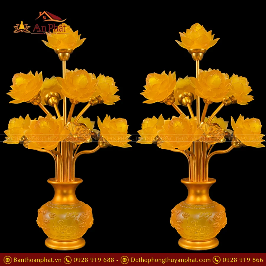 Đèn thờ điện hoa sen thịnh thế có lá sen DTD1398 An Phát