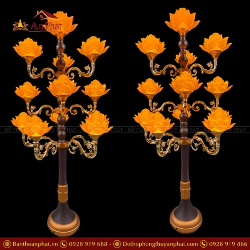 Đèn thờ điện hoa sen thịnh thế thân cổ 13 bông DTD1415 An Phát