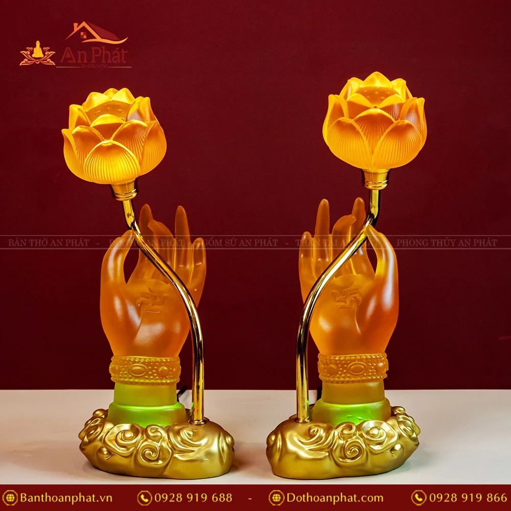 Đèn thờ điện lưu ly bàn tay Phật DTD1371 20 Đèn thờ Phật liên hoa