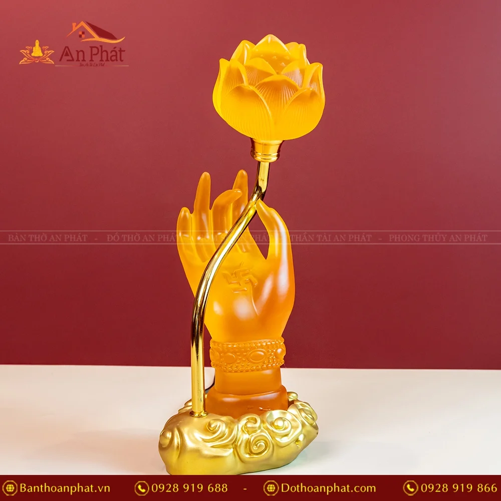 Đèn thờ điện lưu ly bàn tay Phật DTD1371 21 Đèn thờ hoa sen lưu ly bằng điện