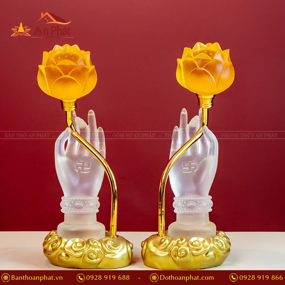 Đèn thờ điện lưu ly bàn tay Phật DTD1371 24 Đèn thờ điện lưu ly bàn tay Phật DTD1371 màu trắng trong