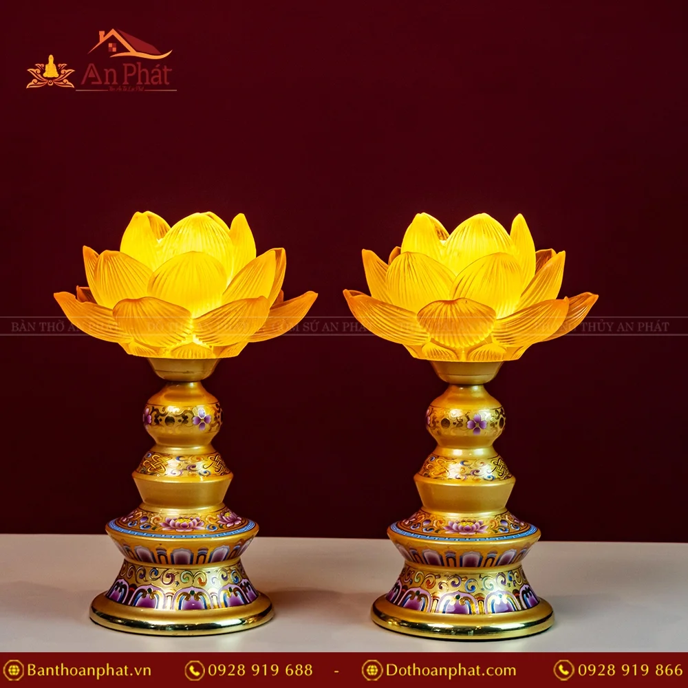Đèn thờ điện lưu ly hoa sen 1 bông DTD1368 12 Các mẫu đèn thờ cúng đẹp nhất