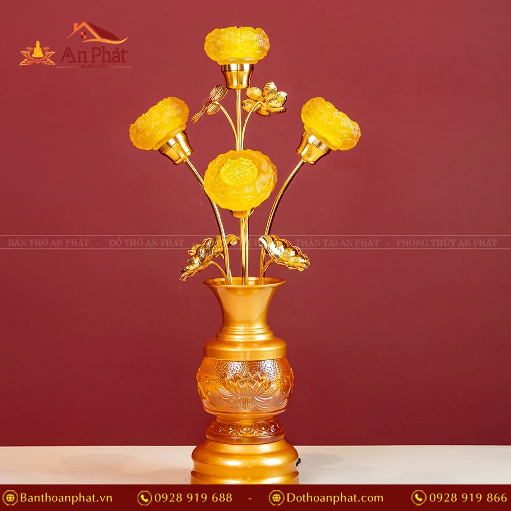 Đèn thờ điện lưu ly hoa sen 5 bông DTD1383 15 Đèn thờ cúng Đài Loan