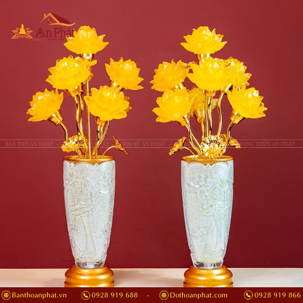 Đèn thờ điện lưu ly hoa sen nhiều bông DTD1373 An Phát