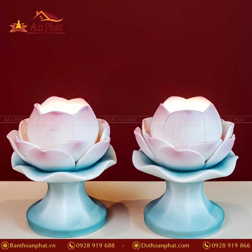 Đèn thờ điện Lưu ly sen 1 bông DTD1384 12 Đèn thờ trang trí sứ đức hóa An Phát