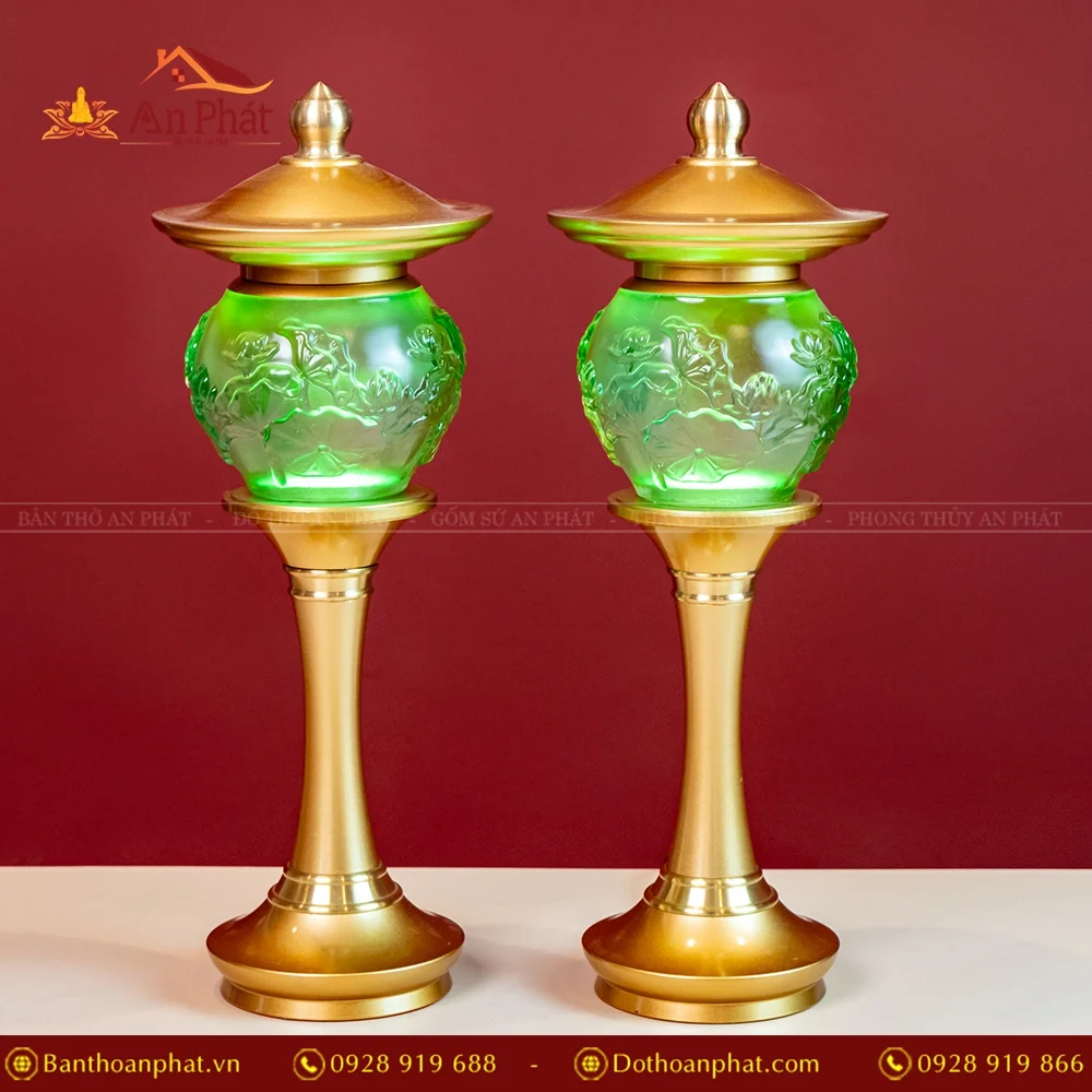 Đèn thờ điện lưu ly tròn có mái trụ hợp kim DTD1380 28 Đèn thờ bằng điện lưu ly có mái cao cấp