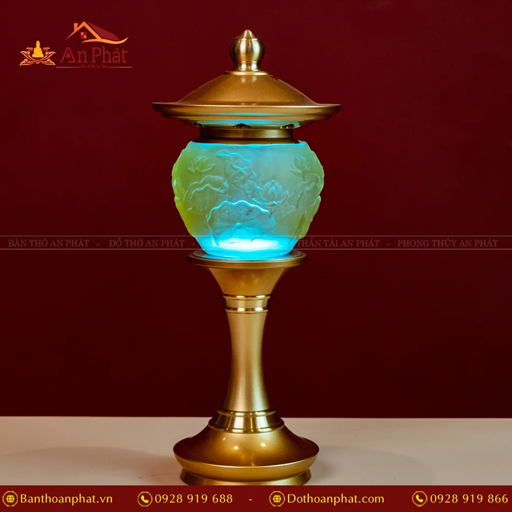 Đèn thờ điện lưu ly tròn có mái trụ hợp kim DTD1380 31 Mẫu đèn thờ cúng đẹp