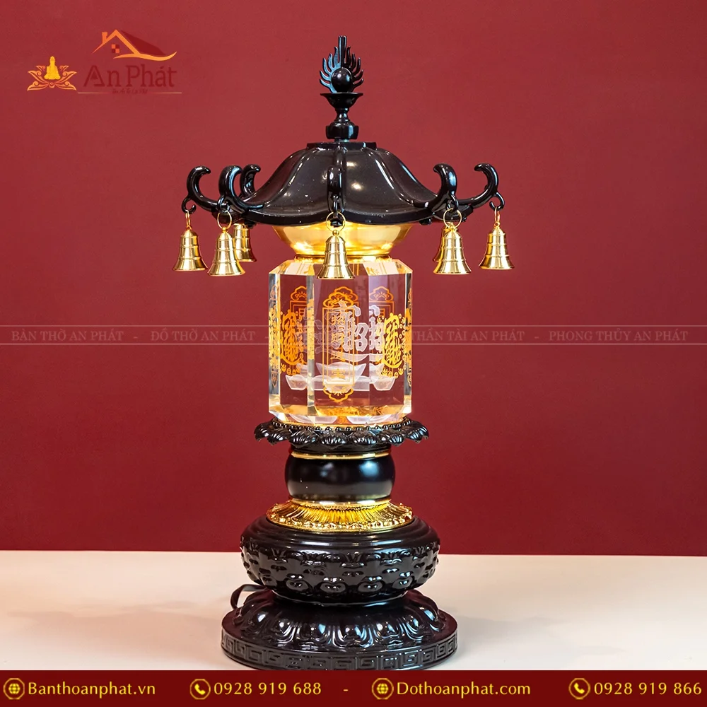 Đèn thờ điện pha lê trụ vuông chữ Phật DTD1366 15 Đèn thờ bằng điện An Phát