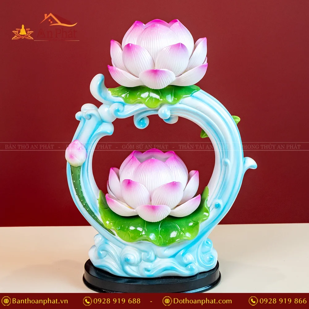 Đèn thờ điện sen nở 2 tầng cao cấp DTD1391 12 Đèn thờ hoa sen sứ đức hóa