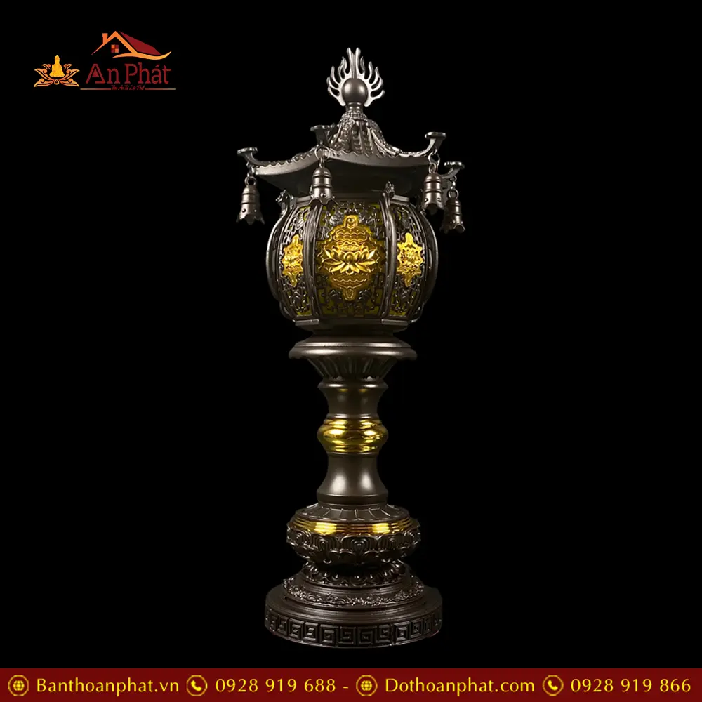 Đèn Thờ Đồng Cầu Liên Hoa Mái Chùa Dát Vàng DTD1348 7 Đèn Thờ Đồng Cầu Liên Hoa Mái Chùa Dát Vàng Đang DTD1348