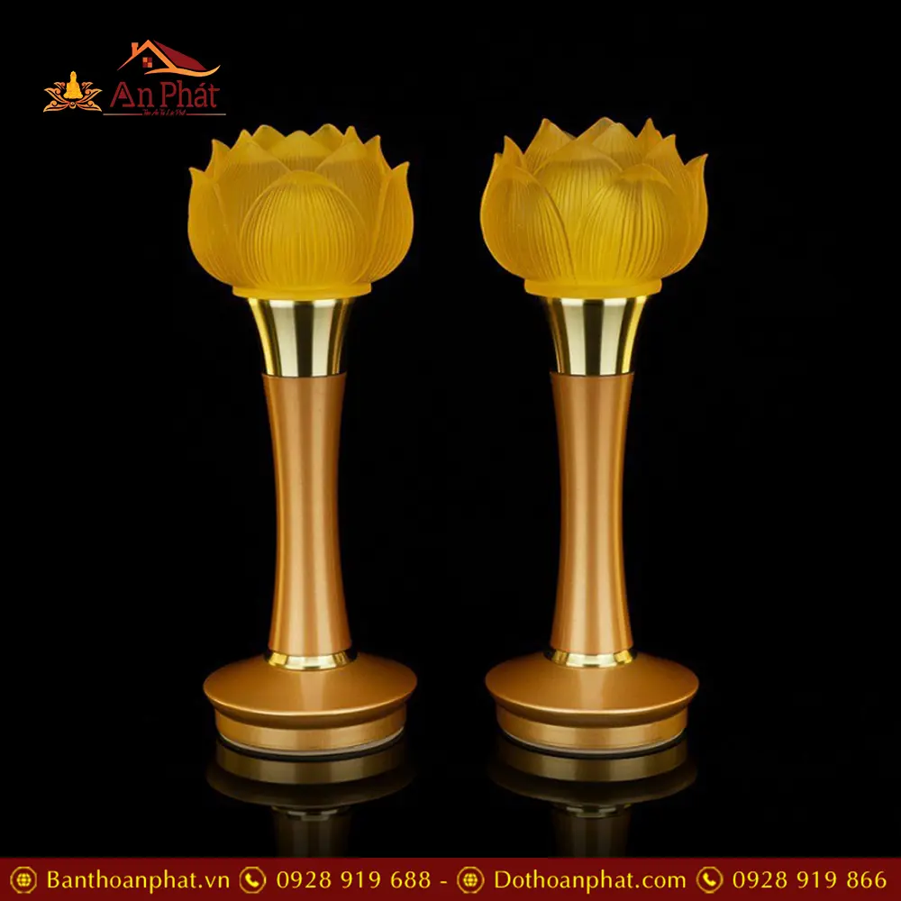 Đèn Thờ Lưu Ly Cửu Liên Thân Đồng Vàng Hoa Sen Cụp DTD1355 29 Đèn Thờ Lưu Ly Cửu Liên Thân Đồng Vàng Hoa Sen Cụp DTD1355