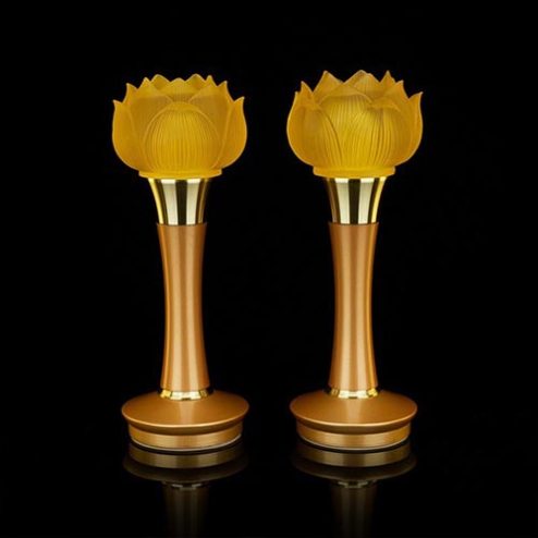 Đèn Thờ Lưu Ly Cửu Liên Thân Đồng Vàng Hoa Sen Cụp DTD1355