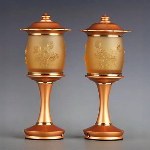 Đèn Thờ Lưu Ly Hoà Phong Chạm Khắc Hoa Sen Nổi DTD1374