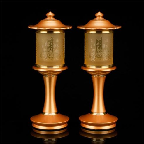 Đèn Thờ Lưu Ly Nắp Ô Tâm Kinh Chữ Phật Đổi Màu Chân Đồng DTD1356