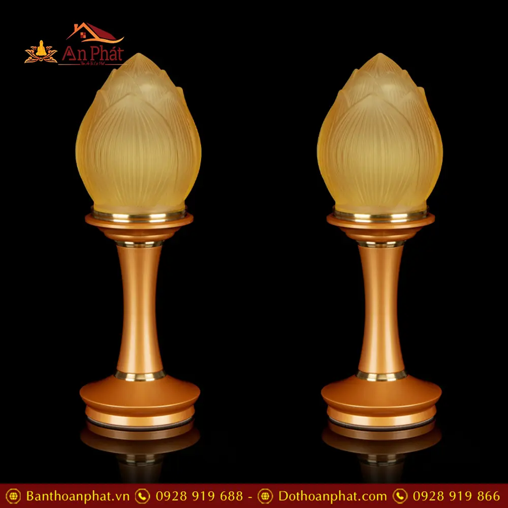Đèn Thờ Lưu Ly Nụ Hoa Sen Chân Đồng Vàng DTD1358 17 Đèn Thờ Lưu Ly Nụ Hoa Sen Chân Đồng Vàng DTD1358