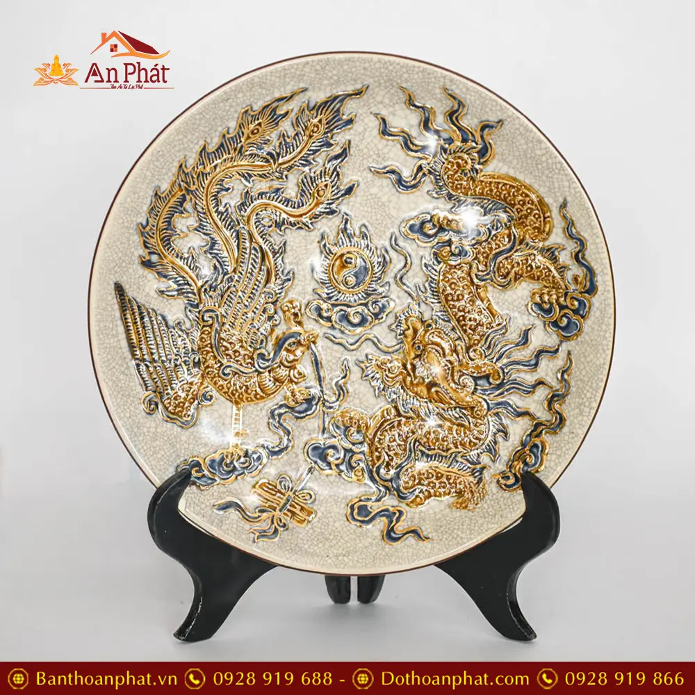 Đĩa Thờ Bồng Bát Tràng Men Rạn Vẽ Vàng 24K DT635 23 Đĩa Thờ Bồng Bát Tràng Men Rạn Vẽ Vàng 24K DT635