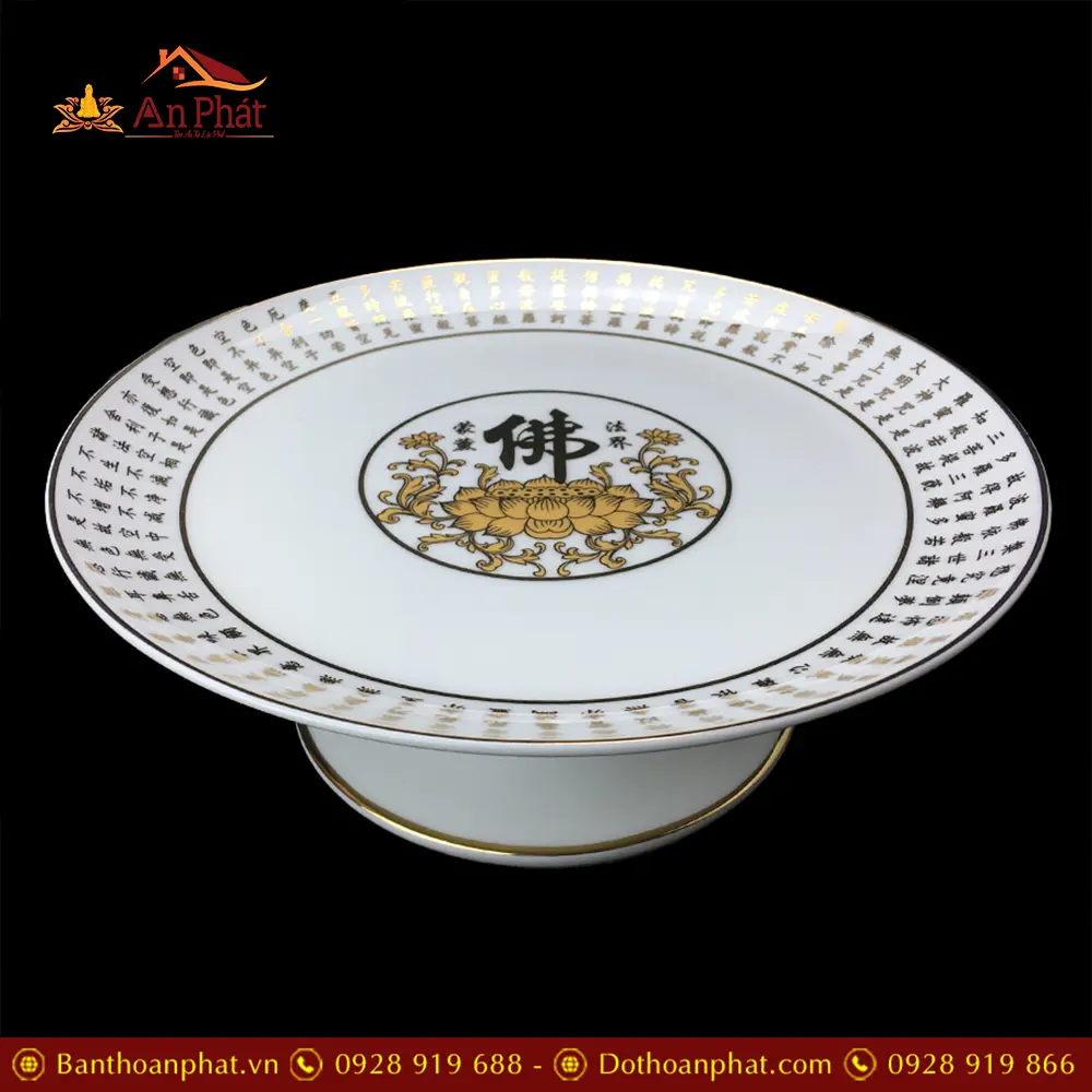 Đĩa Thờ Sứ Tâm Kinh Trắng Cao Cấp DT485 3 Đĩa Thờ Sứ Tâm Kinh Trắng Cao Cấp DT485