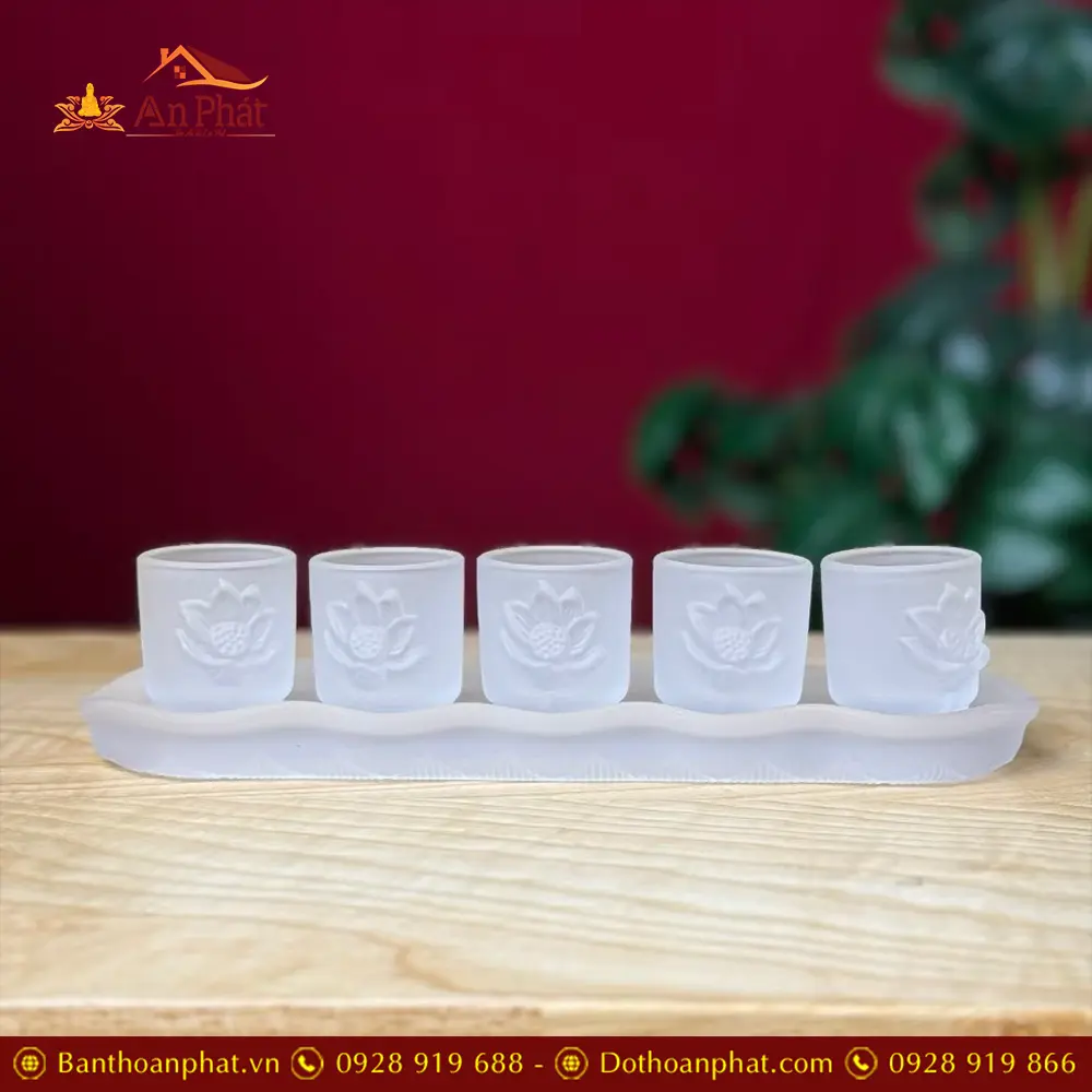 Khay Chén Nước Thờ Lưu Ly Trắng Nhập Khẩu DT575