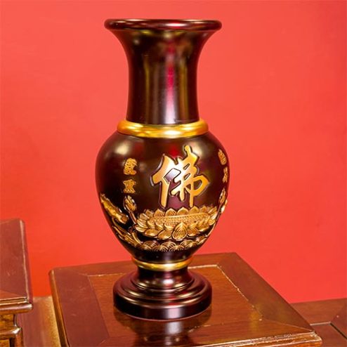 Lọ Hoa Đồng Nâu Chạm Nổi Hoa Sen Cao Cấp DT422