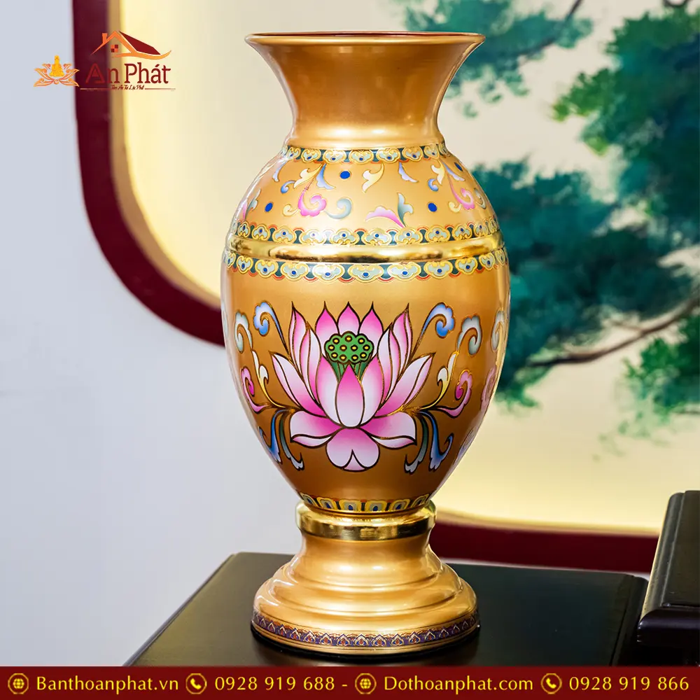 Lọ Hoa Hợp Kim Gấm Hoa Sen Vàng Cao Cấp DT386 17 Lọ Hoa Hợp Kim Gấm Hoa Sen Vàng Cao Cấp DT386