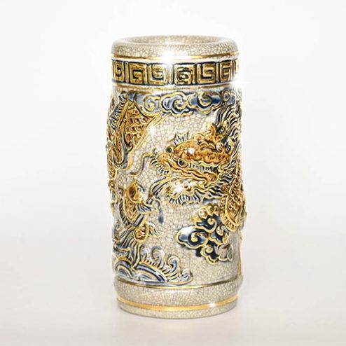 Ống Đựng Hương Bát Tràng Men Rạn Vẽ Vàng DT639