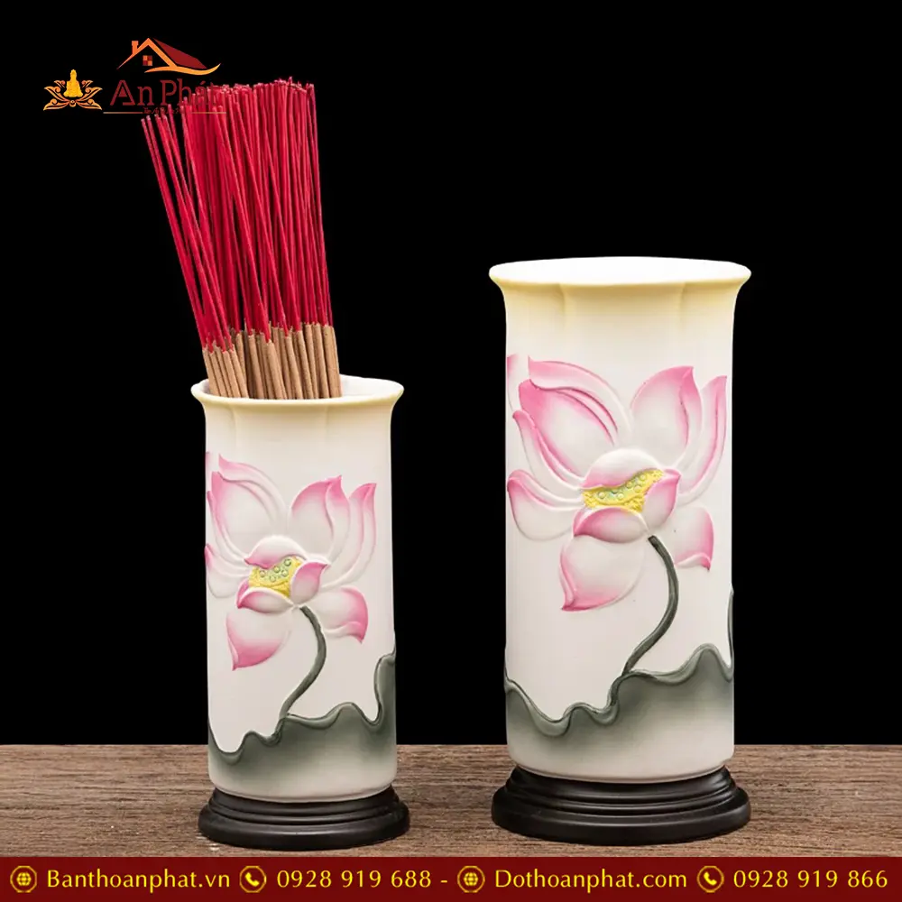 Ống Đựng Hương Gốm Vàng Đế Sen Hồng Nhập Khẩu DT472 23 Ống Đựng Hương Gốm Vàng Đế Sen Hồng Nhập Khẩu DT472
