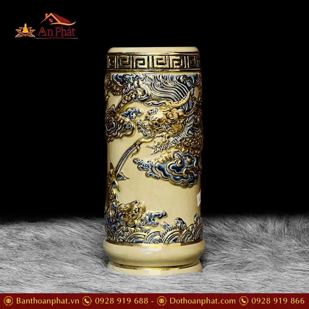 Ống Đựng Hương Hoàng Thổ Gốm Bát Tràng Vẽ Vàng DT649 3 Ống Đựng Hương Hoàng Thổ Gốm Bát Tràng Vẽ Vàng DT649