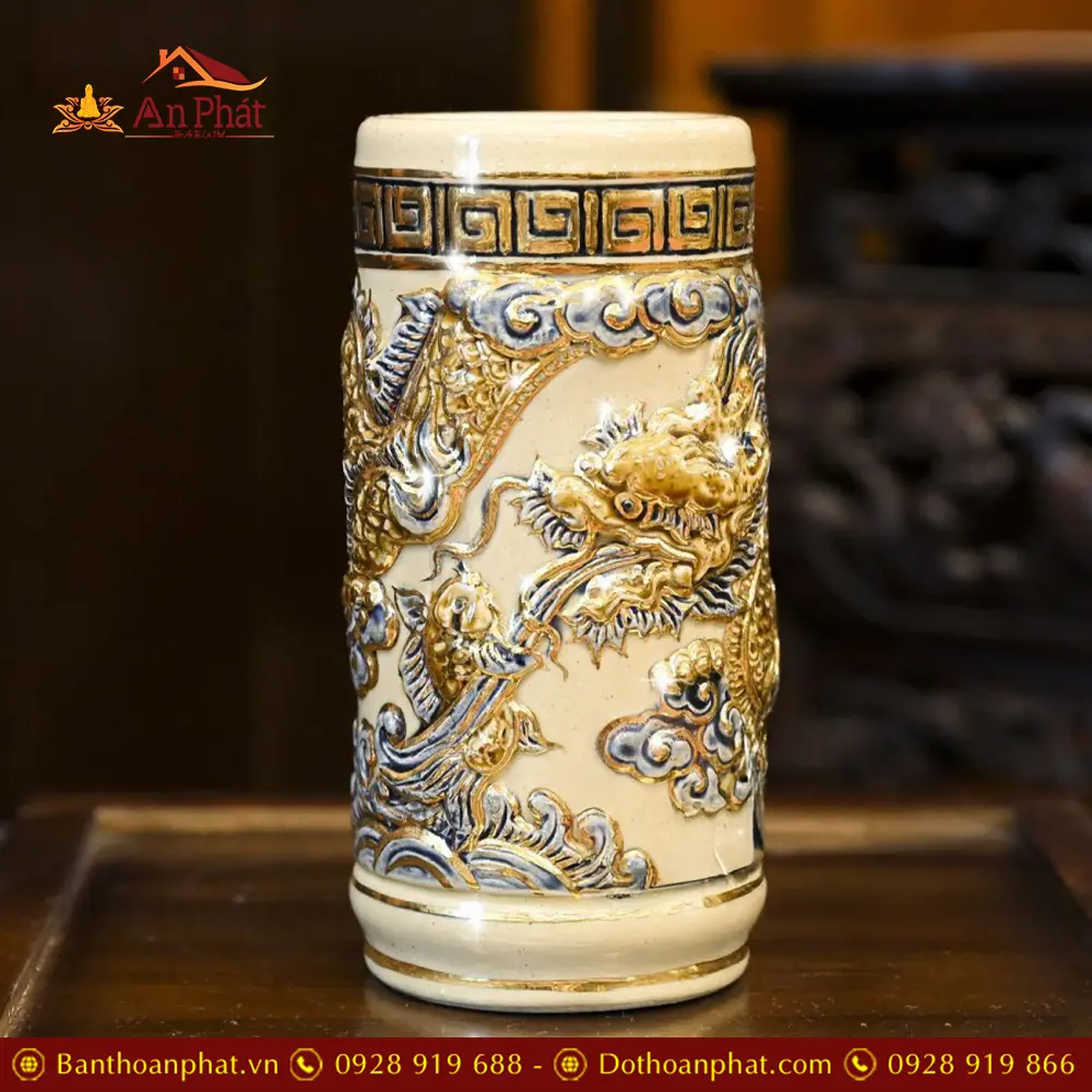 Ống Đựng Hương Hoàng Thổ Gốm Bát Tràng Vẽ Vàng DT649 8 Ống Đựng Hương Hoàng Thổ Gốm Bát Tràng Vẽ Vàng DT649