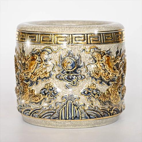 Bát Hương Bát Tràng Men Rạn Vẽ Vàng 24K DT338