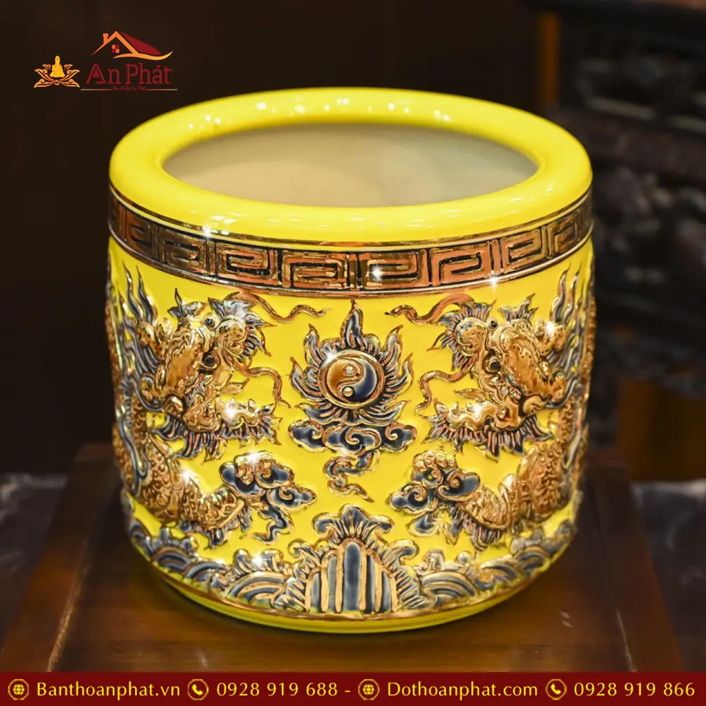 Bát Hương Gốm Bát Tràng Men Vàng Đắp Nổi Rồng Vẽ Vàng DT665 19 Bát Hương Gốm Bát Tràng Men Vàng Đắp Nổi Rồng Vẽ Vàng DT665