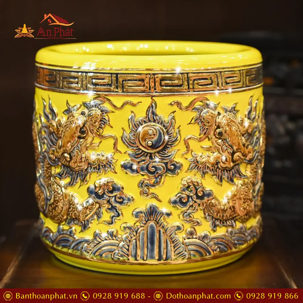 Bát Hương Gốm Bát Tràng Men Vàng Đắp Nổi Rồng Vẽ Vàng DT665 21 Bát Hương Gốm Bát Tràng Men Vàng Đắp Nổi Rồng Vẽ Vàng DT665