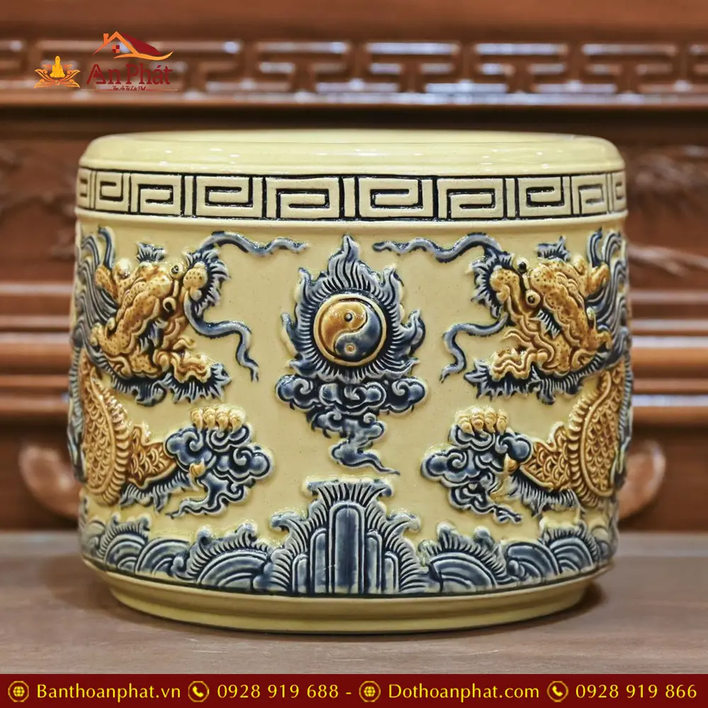 Bát Hương Hoàng Thổ Bát Tràng Rồng Đắp Nổi DT676 17 Bát Hương Hoàng Thổ Bát Tràng Rồng Đắp Nổi DT676