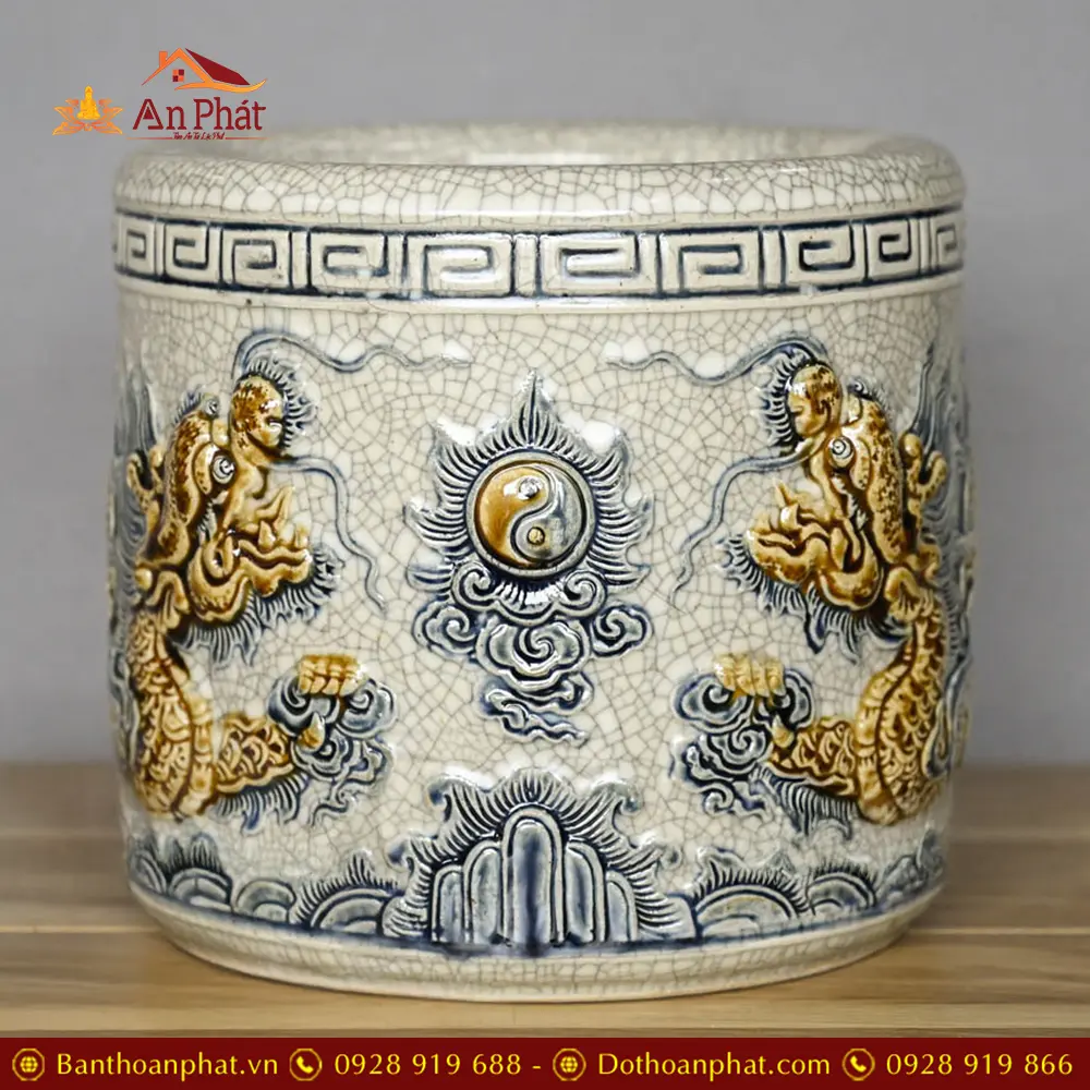 Bát Hương Men Rạn Rồng Đắp Nổi Bát Tràng DT672 13 Bát Hương Men Rạn Rồng Đắp Nổi Bát Tràng DT672