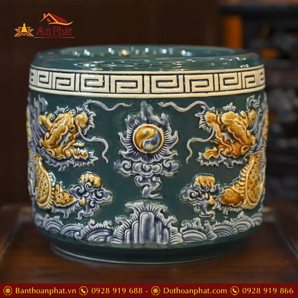 Bát Hương Men Xanh Đắp Nổi Rồng Bát Tràng DT680 13 Bát Hương Men Xanh Đắp Nổi Rồng Bát Tràng DT680