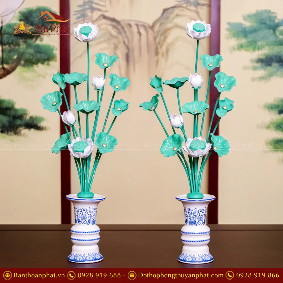 Bình Hoa Sen Đồng Đài Loan Cành Xanh DTD1434 5 Bình Hoa Sen Đồng Đài Loan Cành Xanh DTD1434 An Phát