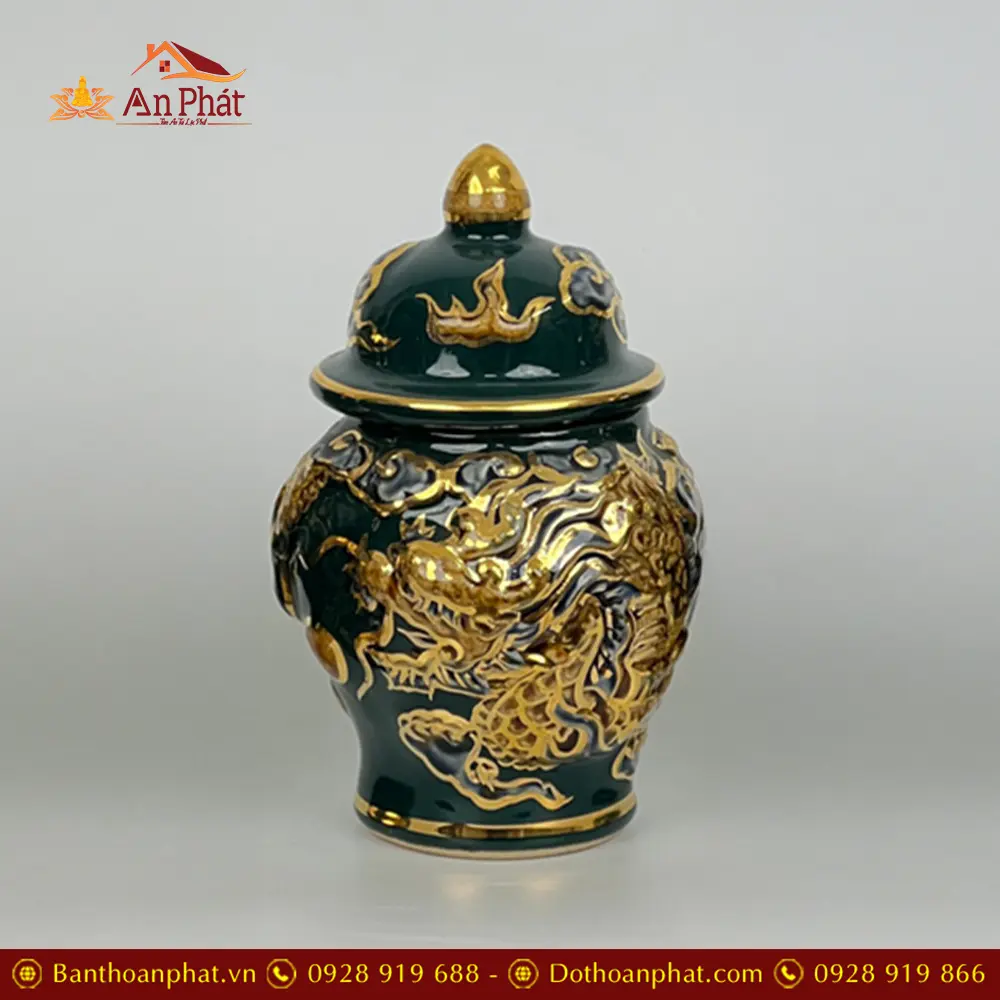 Choé Thờ Đắp Nổi Rồng Xanh Vẽ Vàng Gốm Bát Tràng DT656 7 Choé Thờ Đắp Nổi Rồng Xanh Vẽ Vàng Gốm Bát Tràng DT656