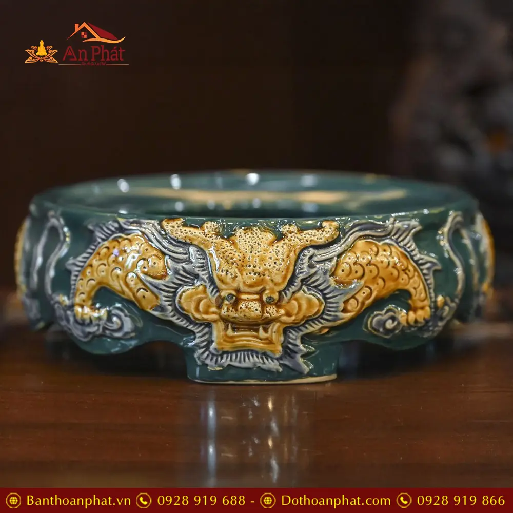 Đế Bát Hương Bát Tràng Men Xanh Rồng Đắp Nổi DT681 9 Đế Bát Hương Bát Tràng Men Xanh Rồng Đắp Nổi DT681