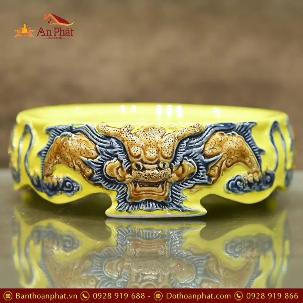 Đế Bát Hương Sứ Bát Tràng Men Vàng Rồng Đắp Nổi DT682 7 Đế Bát Hương Sứ Bát Tràng Men Vàng Rồng Đắp Nổi DT682